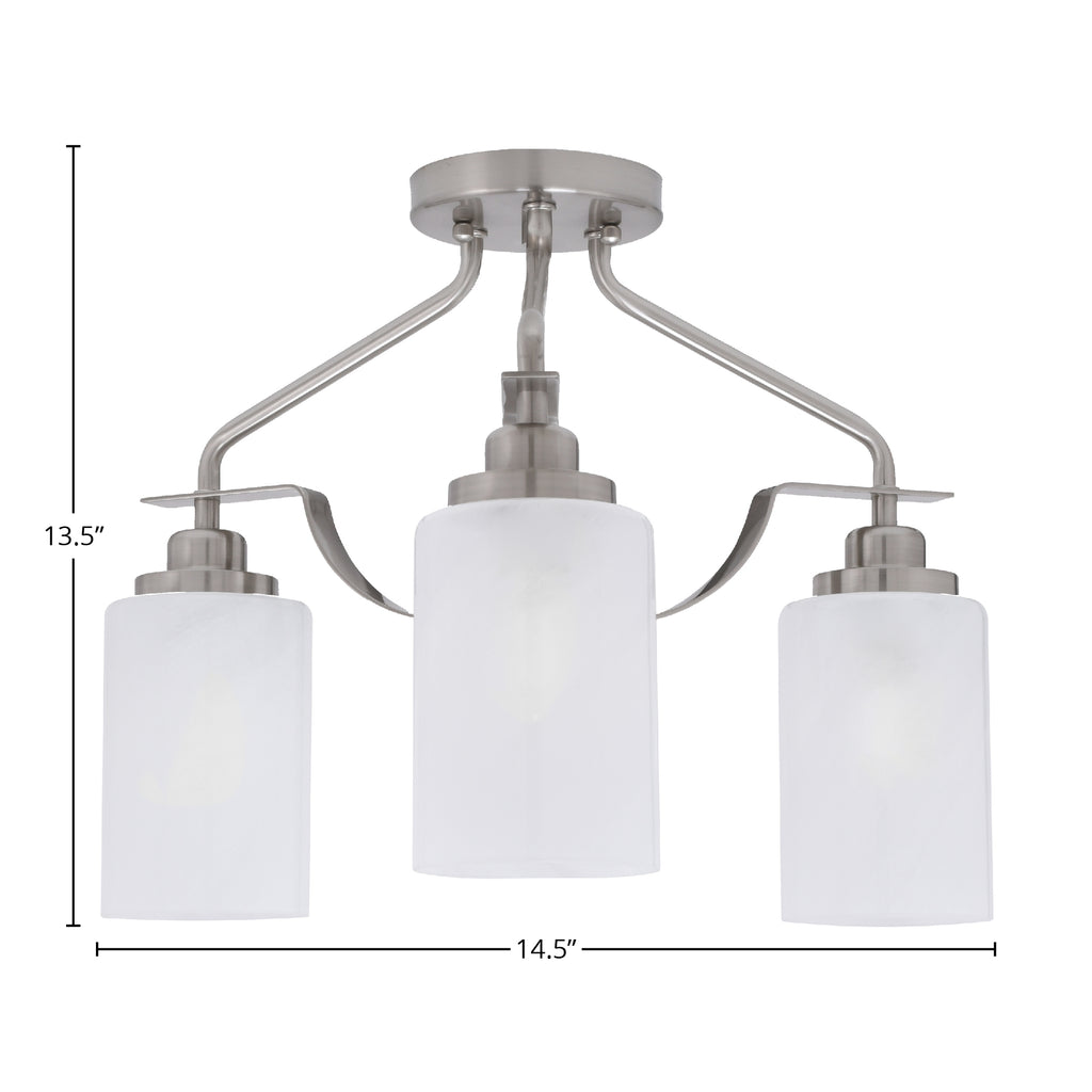 Odyssey Three Light Semi-Flush Mount in Brushed Nickel with 4" White Marble Shade