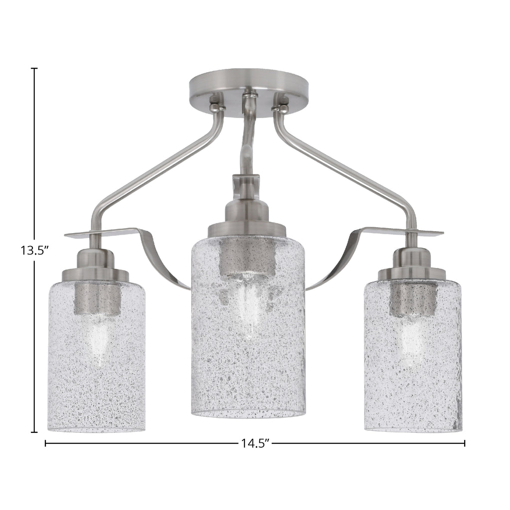 Odyssey Three Light Semi-Flush Mount in Brushed Nickel with 4" Smoke Bubble Shade