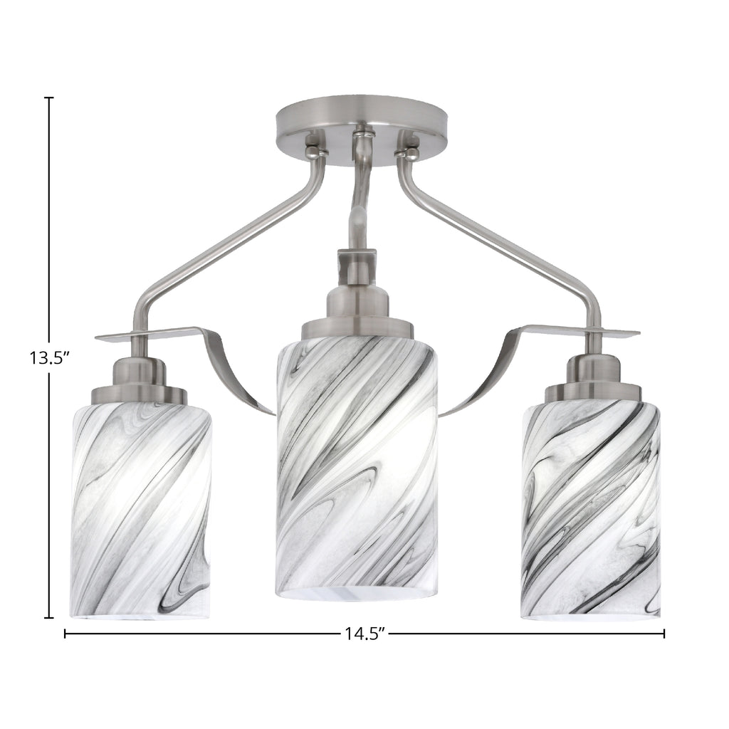 Odyssey Three Light Semi-Flush Mount in Brushed Nickel with 4" Onyx Swirl Shade