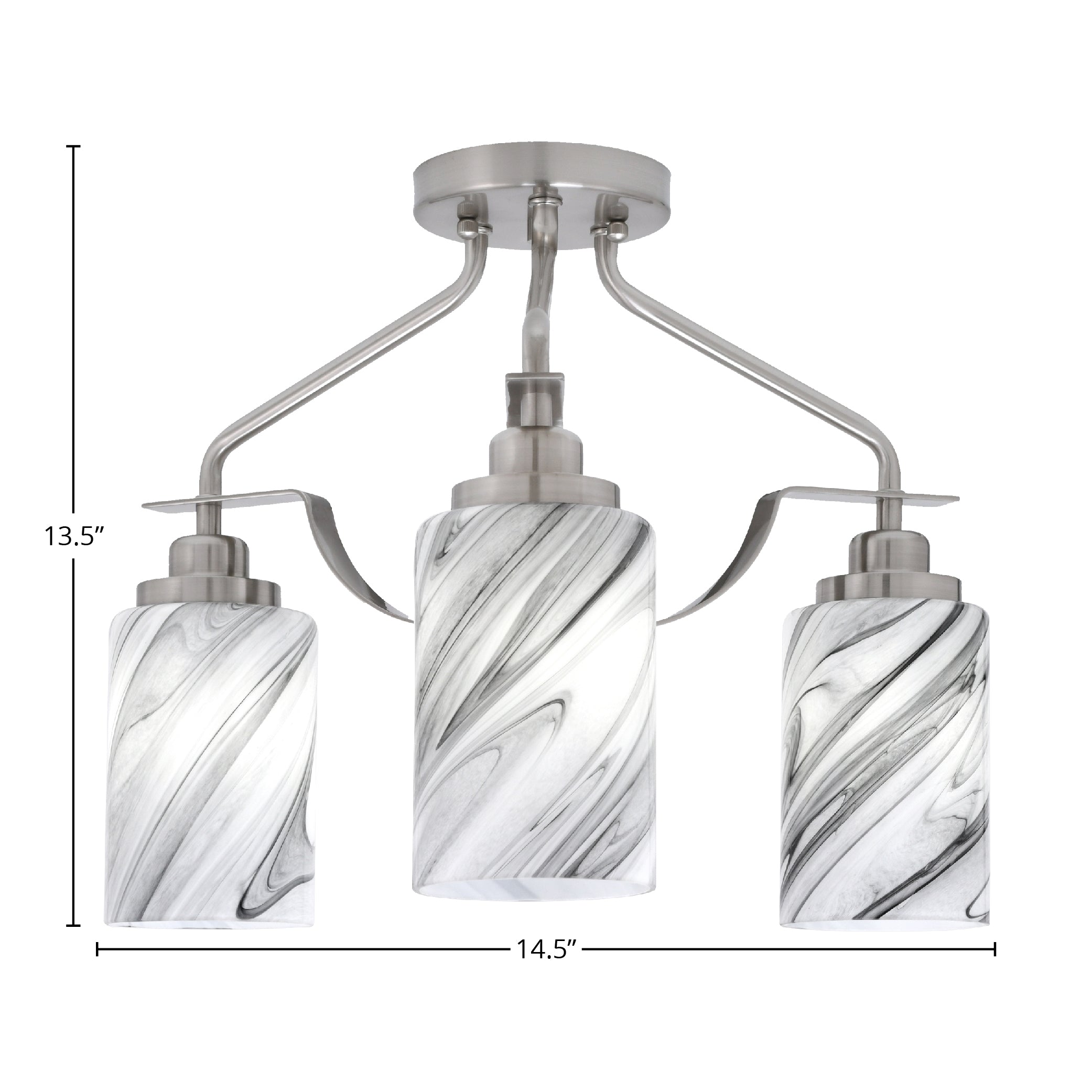 Odyssey Three Light Semi-Flush Mount in Brushed Nickel with 4" Onyx Swirl Shade