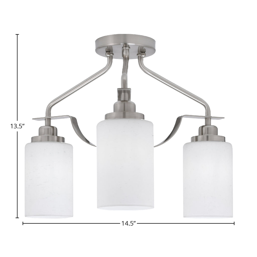 Odyssey Three Light Semi-Flush Mount in Brushed Nickel with 4" White Muslin Shade