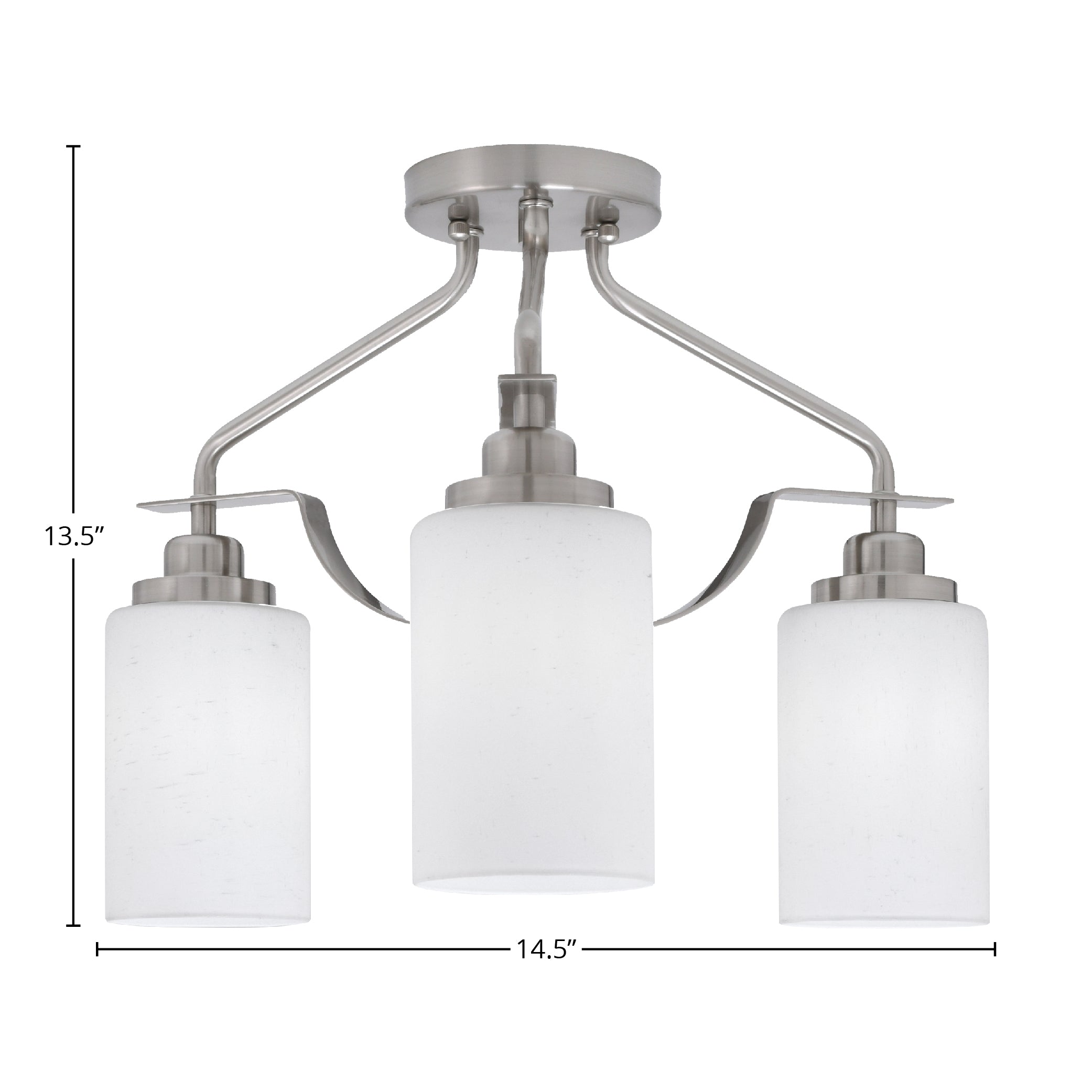 Odyssey Three Light Semi-Flush Mount in Brushed Nickel with 4" White Muslin Shade