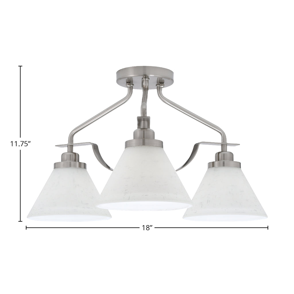 Odyssey Three Light Semi-Flush Mount in Brushed Nickel with 7" White Muslin Shade