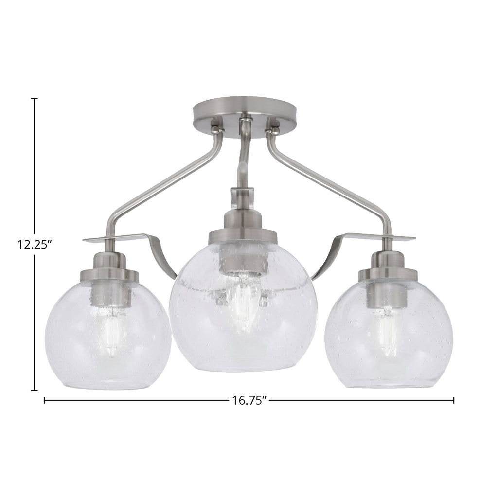 Odyssey Three Light Semi-Flush Mount in Brushed Nickel with 5.75" Clear Bubble Shade