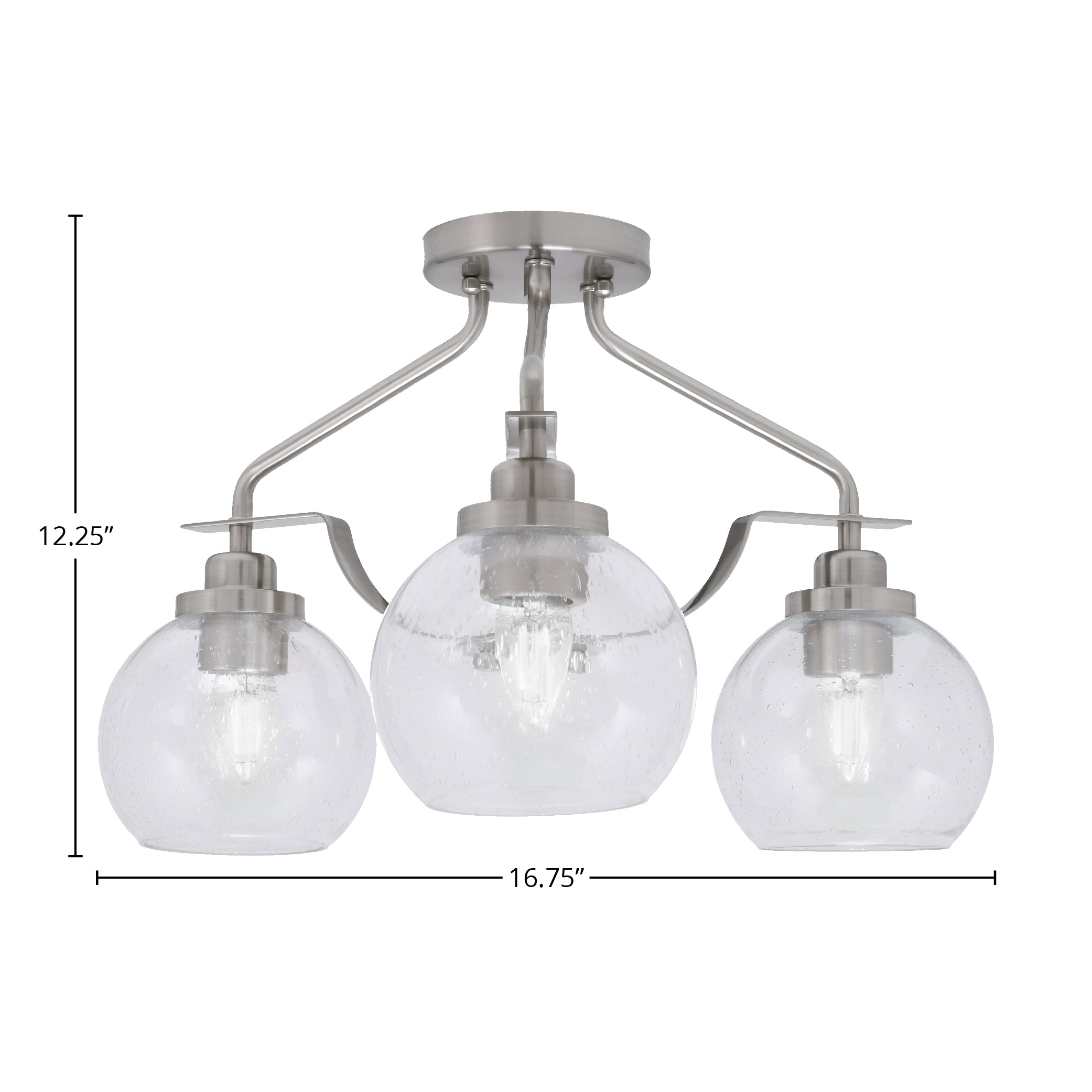 Odyssey Three Light Semi-Flush Mount in Brushed Nickel with 5.75" Clear Bubble Shade