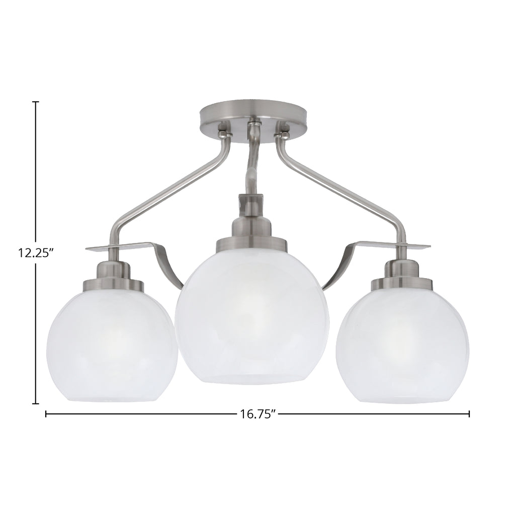 Odyssey Three Light Semi-Flush Mount in Brushed Nickel with 5.75" White Marble Shade