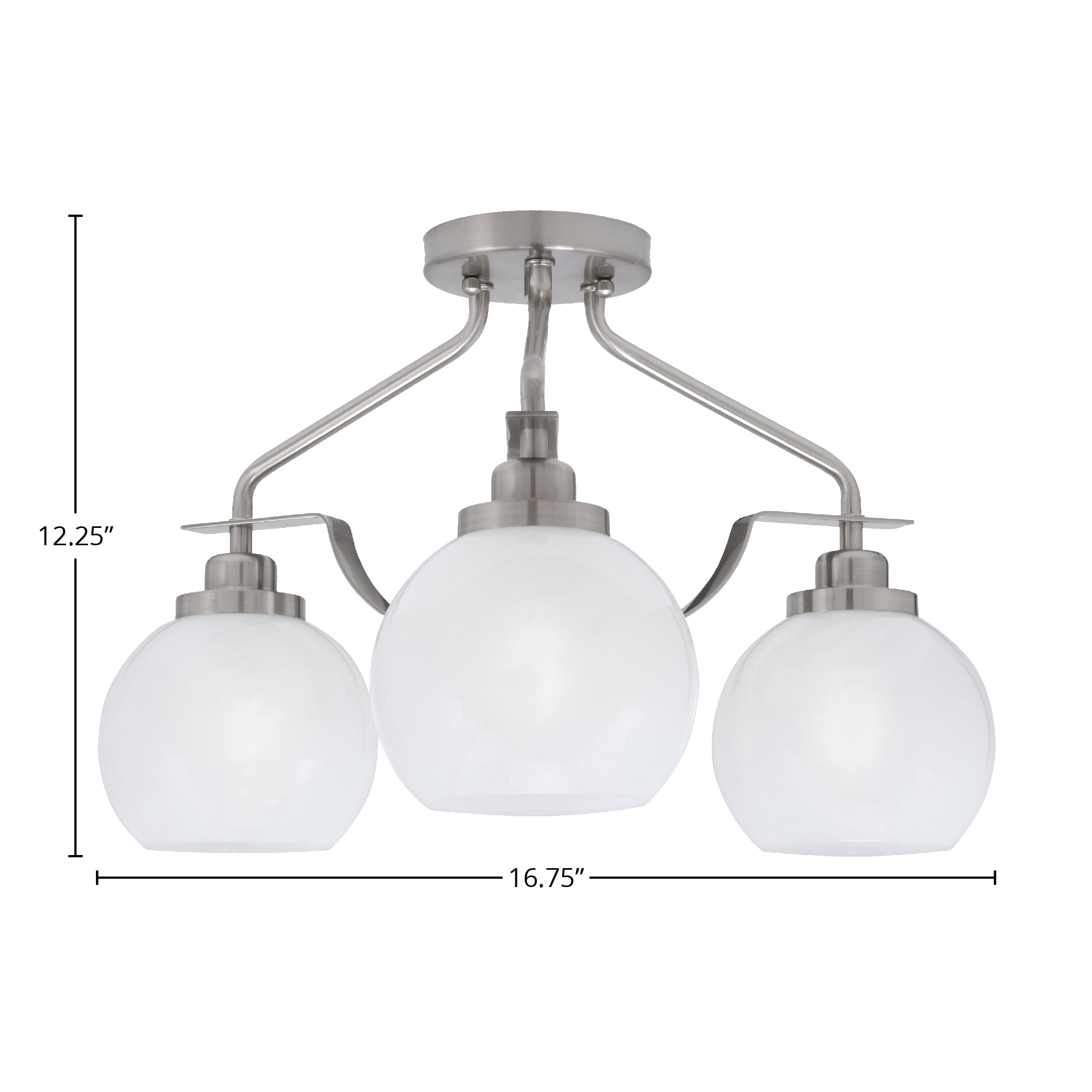 Odyssey Three Light Semi-Flush Mount in Brushed Nickel with 5.75" White Marble Shade