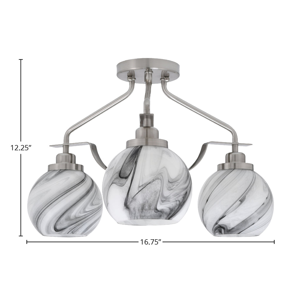 Odyssey Three Light Semi-Flush Mount in Brushed Nickel with 5.75" Onyx Swirl Shade