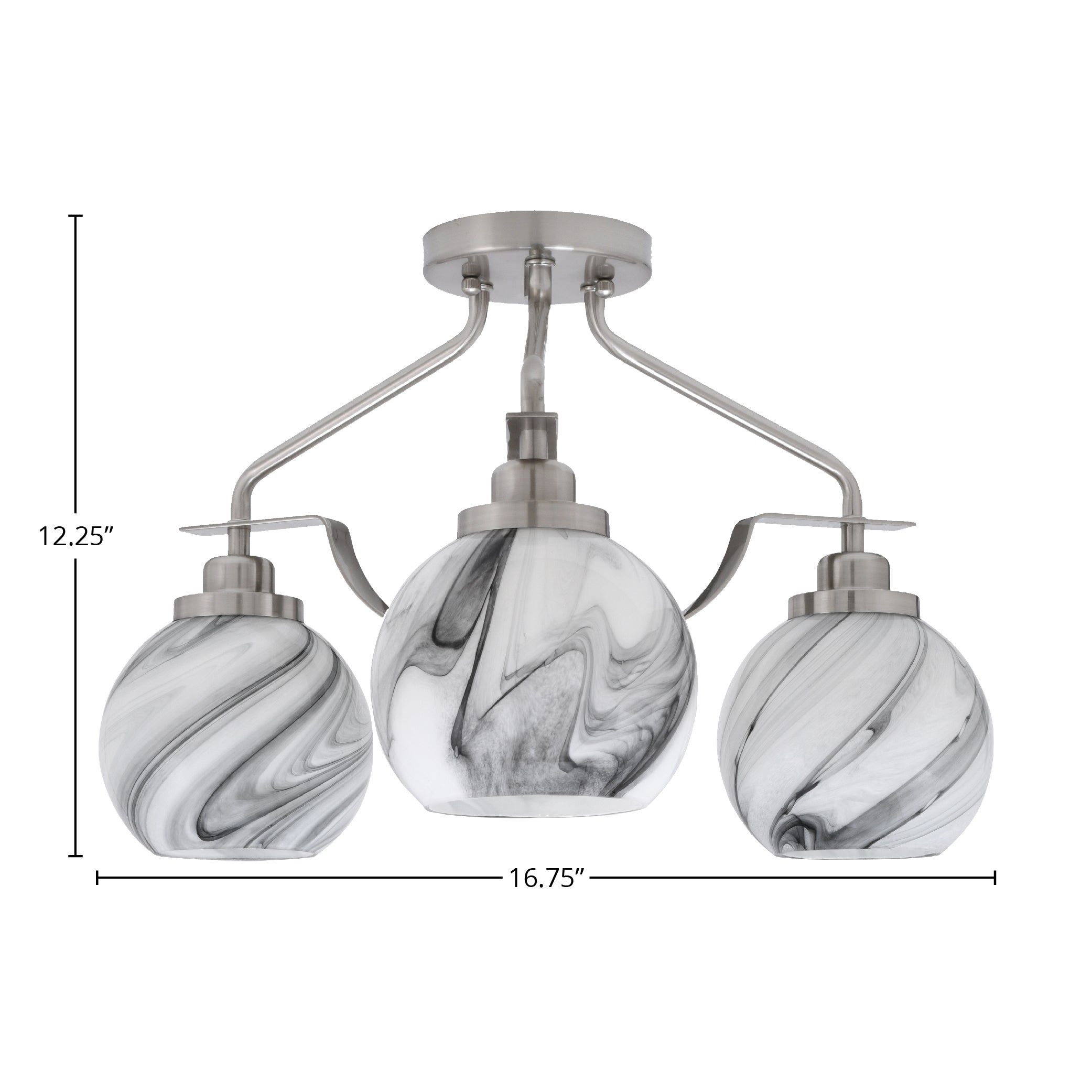 Odyssey Three Light Semi-Flush Mount in Brushed Nickel with 5.75" Onyx Swirl Shade