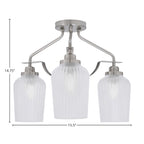 Odyssey Three Light Semi-Flush Mount in Brushed Nickel with 5" Clear Textured Shade