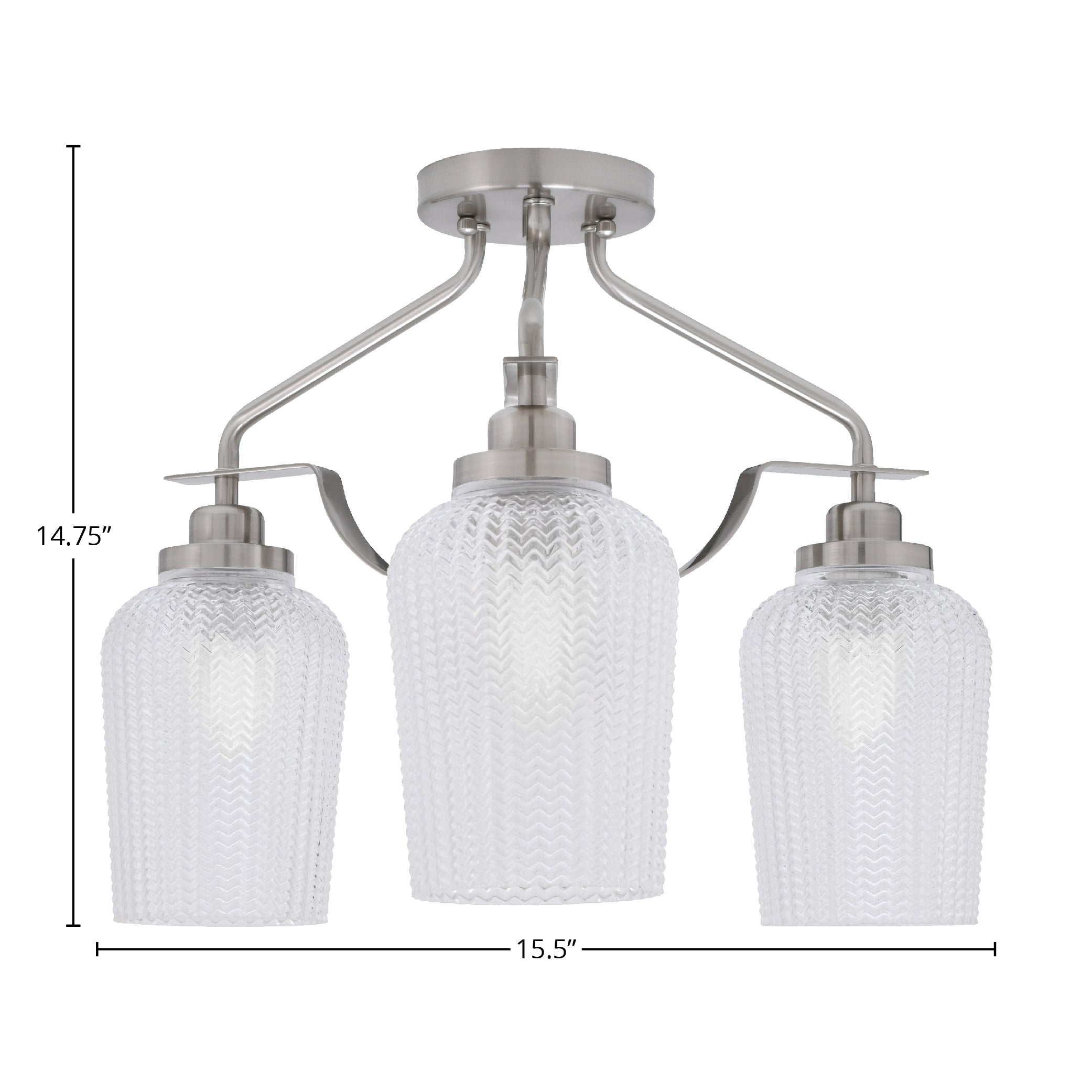 Odyssey Three Light Semi-Flush Mount in Brushed Nickel with 5" Clear Textured Shade