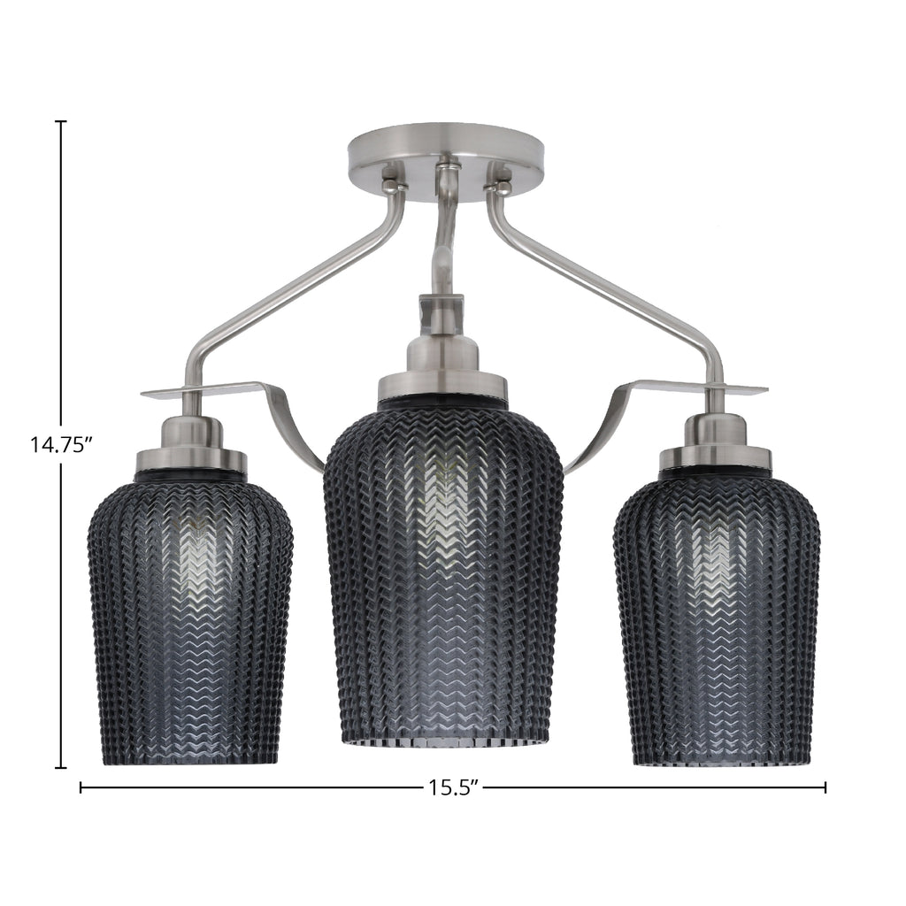 Odyssey Three Light Semi-Flush Mount in Brushed Nickel with 5" Smoke Textured Shade