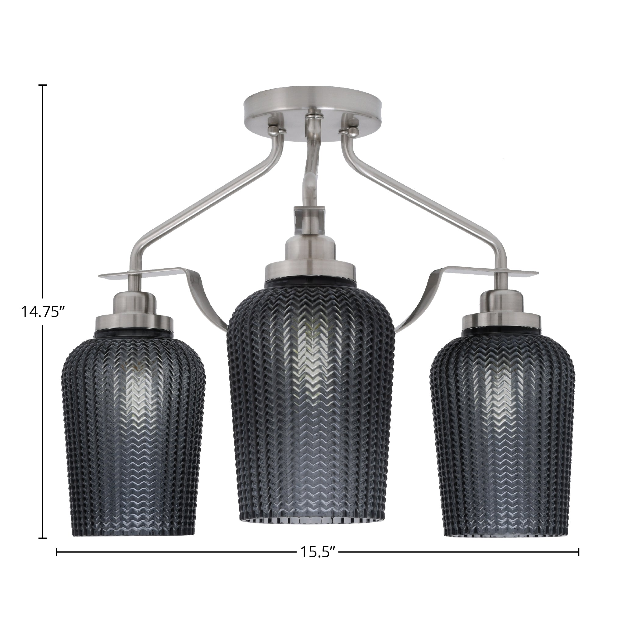 Odyssey Three Light Semi-Flush Mount in Brushed Nickel with 5" Smoke Textured Shade