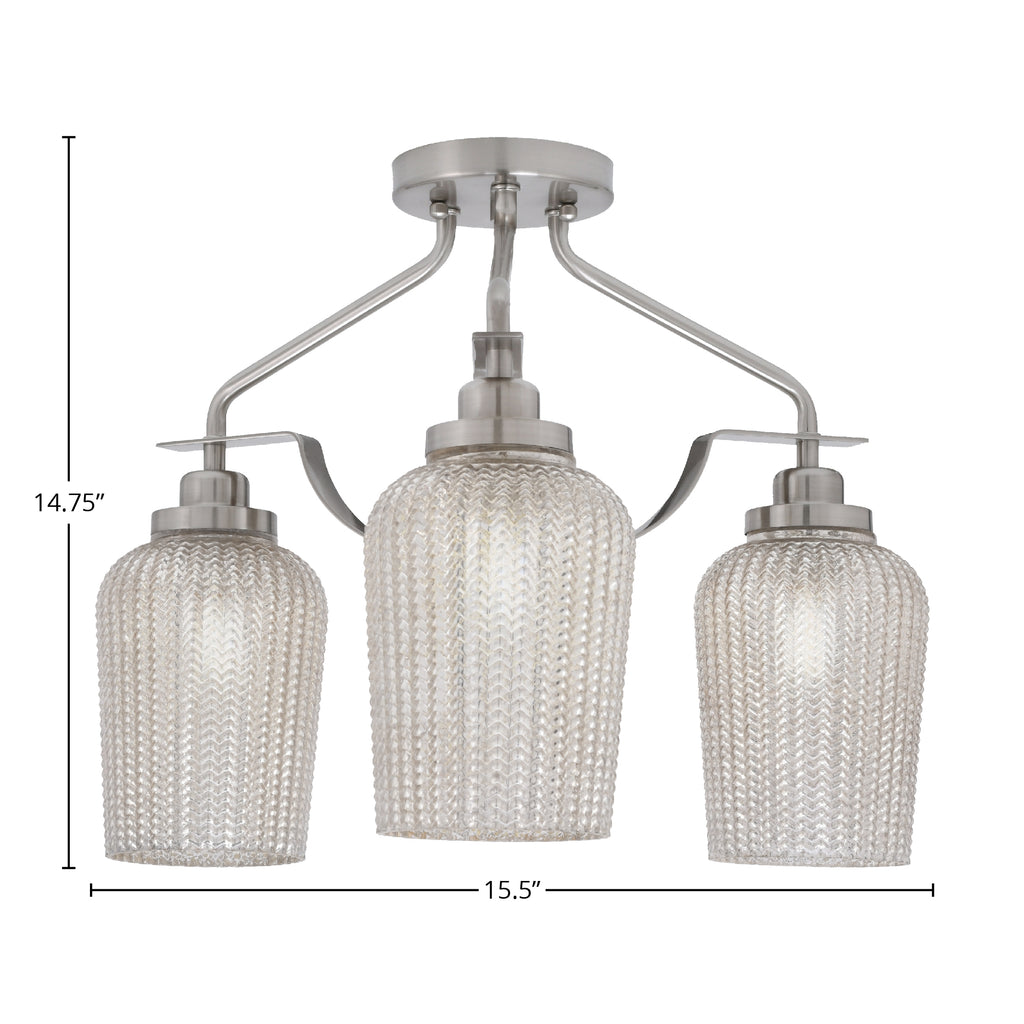 Odyssey Three Light Semi-Flush Mount in Brushed Nickel with 5" Silver Textured Shade