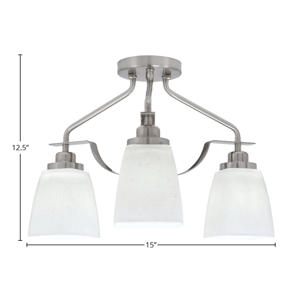 Odyssey Three Light Semi-Flush Mount in Brushed Nickel with 4.5" Square White Muslin Shade