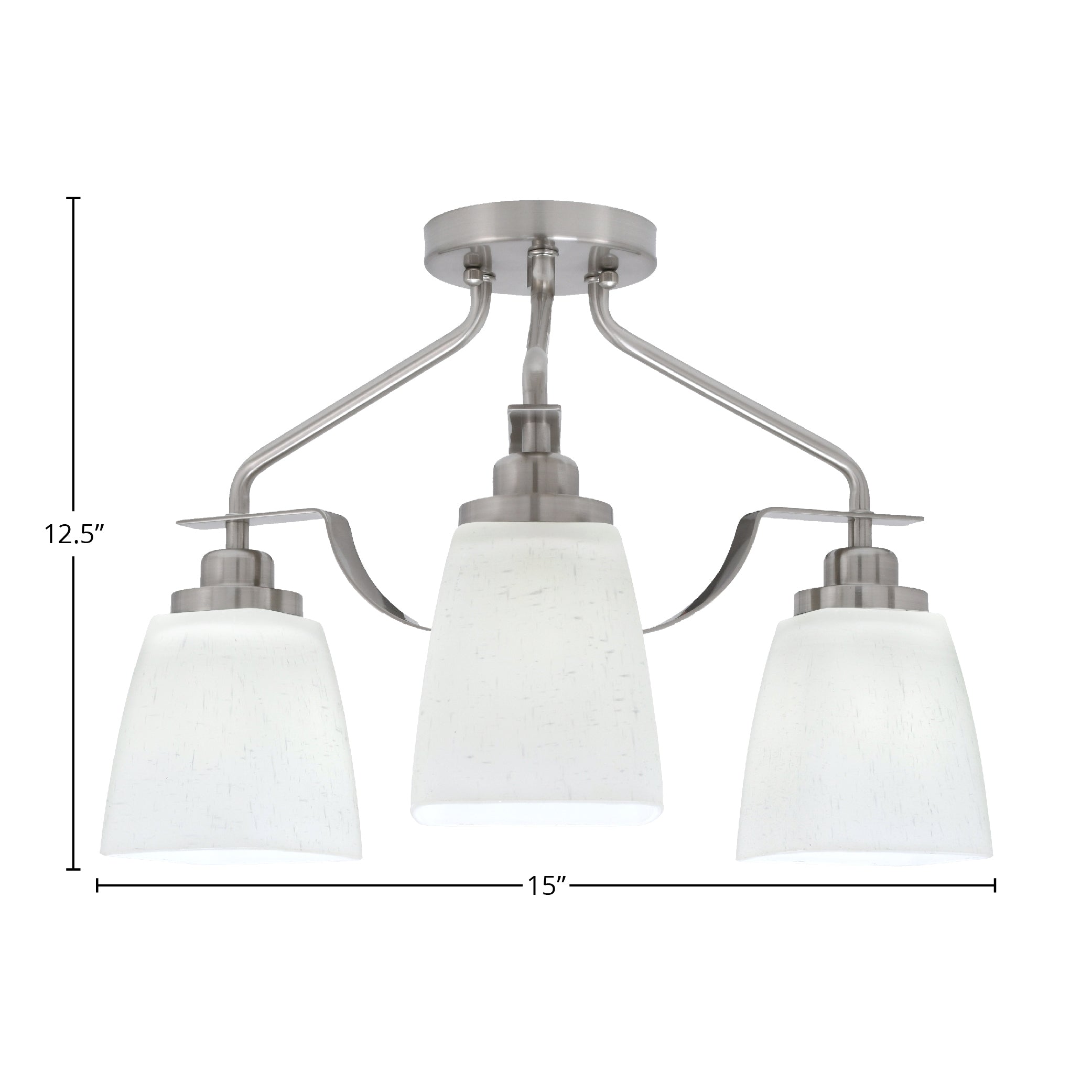Odyssey Three Light Semi-Flush Mount in Brushed Nickel with 4.5" Square White Muslin Shade