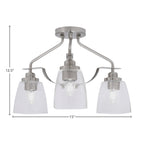 Odyssey Three Light Semi-Flush Mount in Brushed Nickel with 4.5" Square Clear Bubble Shade
