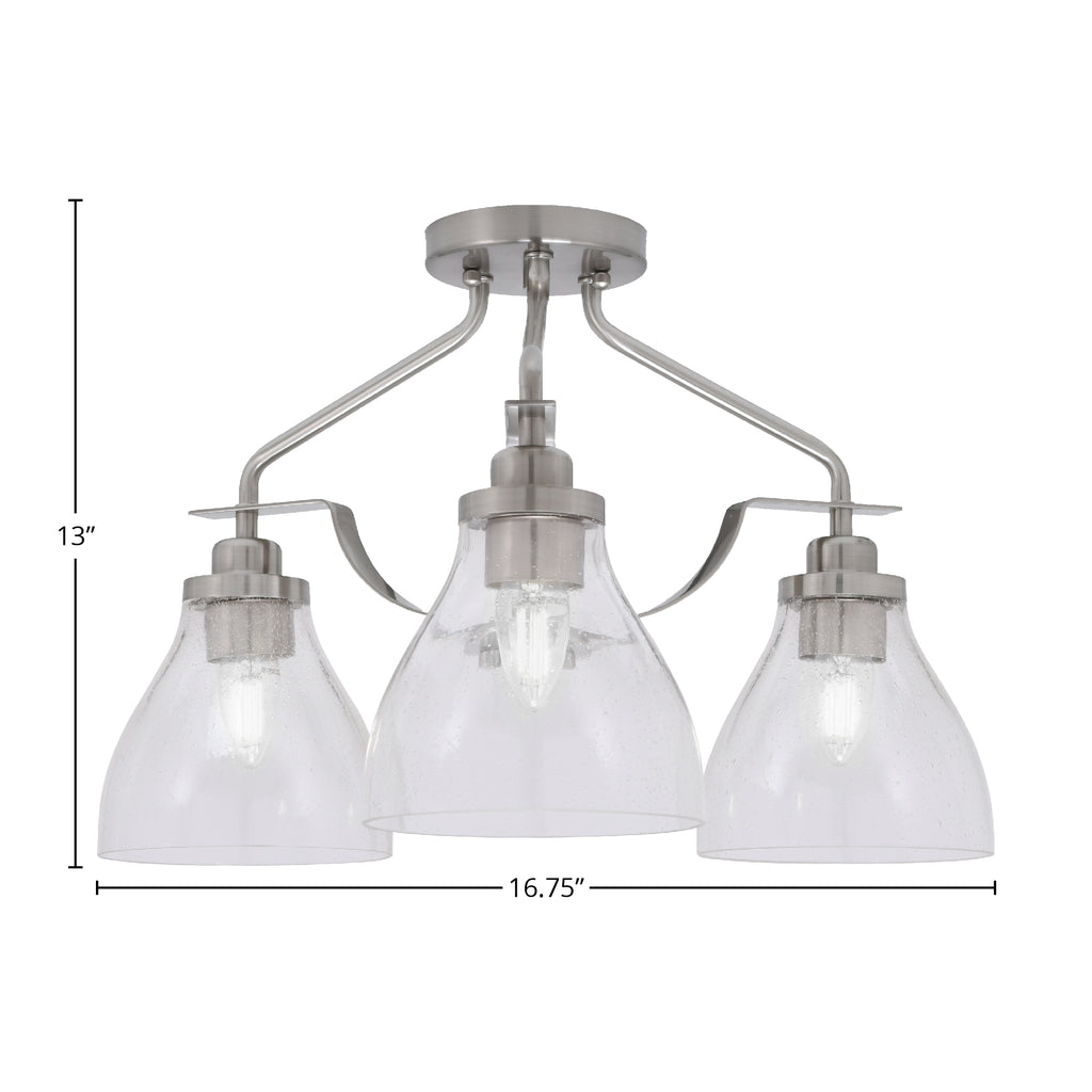Odyssey Three Light Semi-Flush Mount in Brushed Nickel with 6.25" Clear Bubble Shade