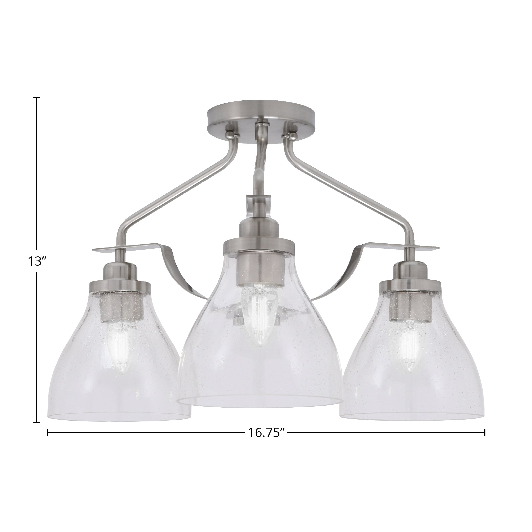 Odyssey Three Light Semi-Flush Mount in Brushed Nickel with 6.25" Clear Bubble Shade