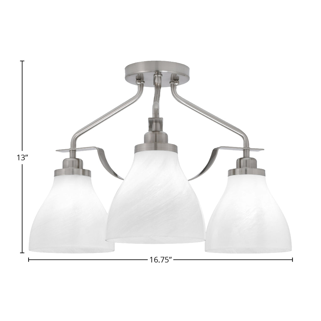 Odyssey Three Light Semi-Flush Mount in Brushed Nickel with 6.25" White Marble Shade