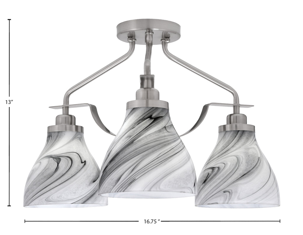 Odyssey Three Light Semi-Flush Mount in Brushed Nickel with 6.25" Onyx Swirl Shade