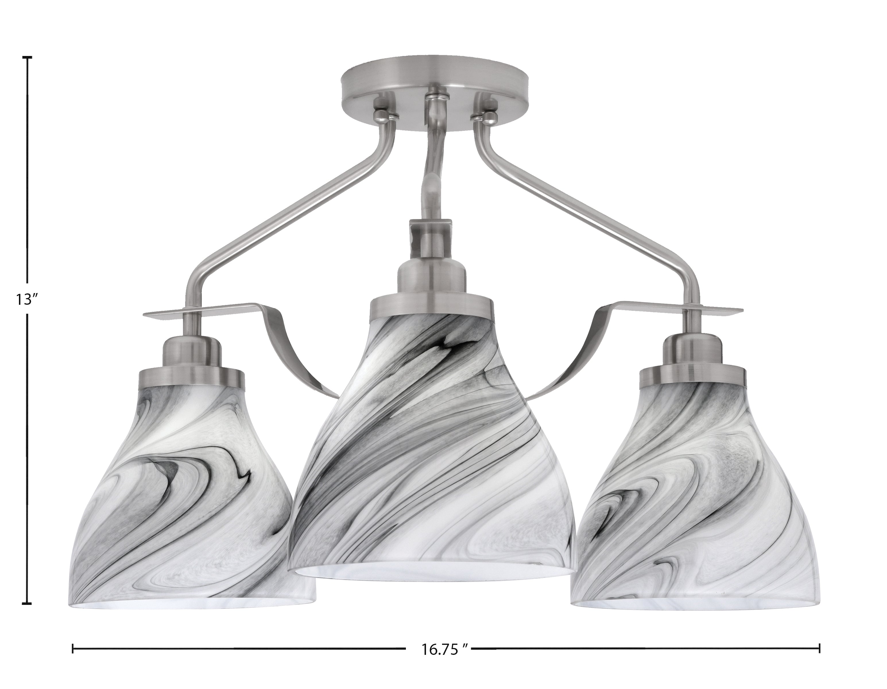 Odyssey Three Light Semi-Flush Mount in Brushed Nickel with 6.25" Onyx Swirl Shade