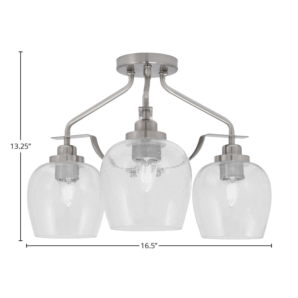 Odyssey Three Light Semi-Flush Mount in Brushed Nickel with 6" Clear Bubble Shade