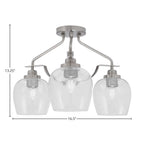 Odyssey Three Light Semi-Flush Mount in Brushed Nickel with 6" Clear Bubble Shade