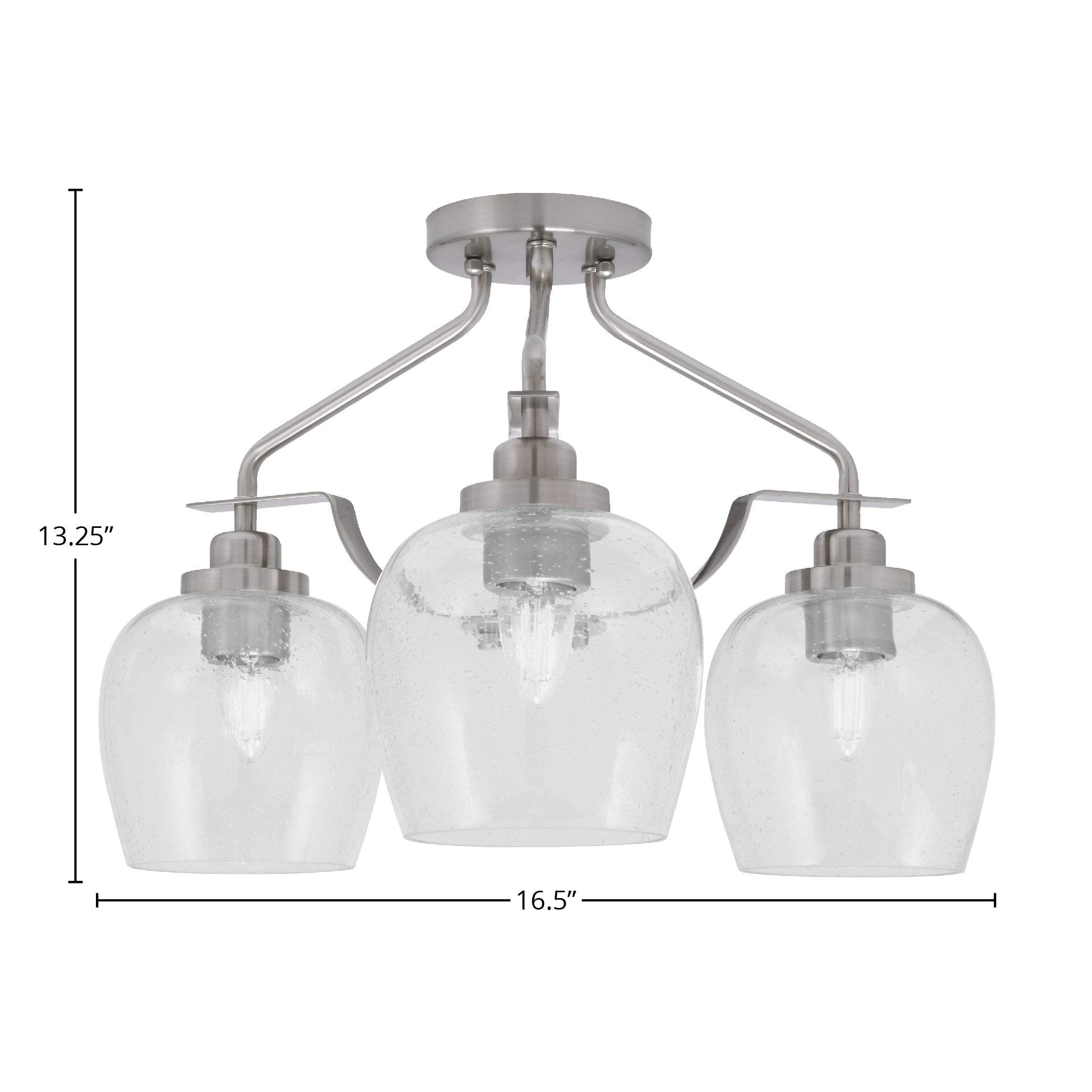 Odyssey Three Light Semi-Flush Mount in Brushed Nickel with 6" Clear Bubble Shade