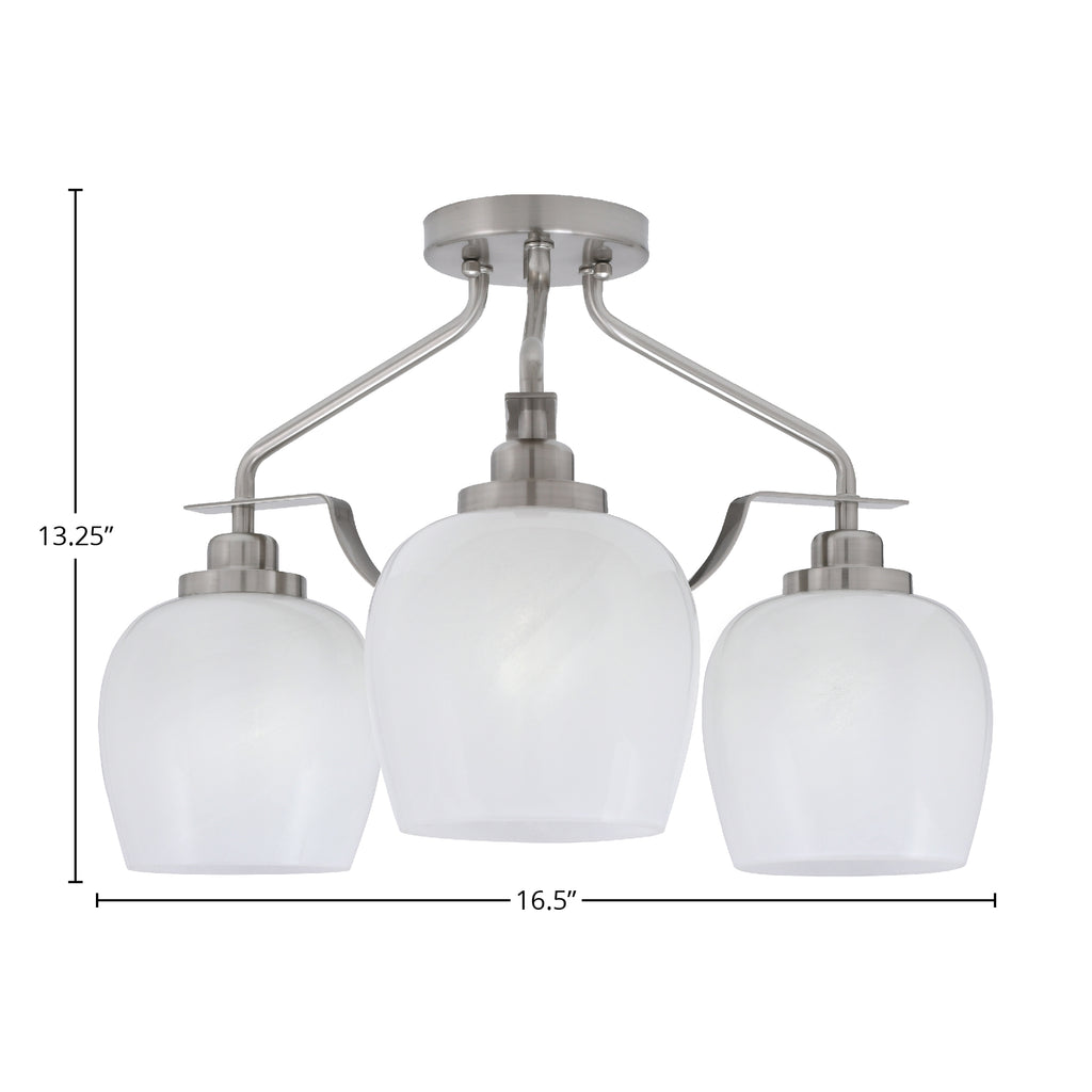 Odyssey Three Light Semi-Flush Mount in Brushed Nickel with 6" White Marble Shade
