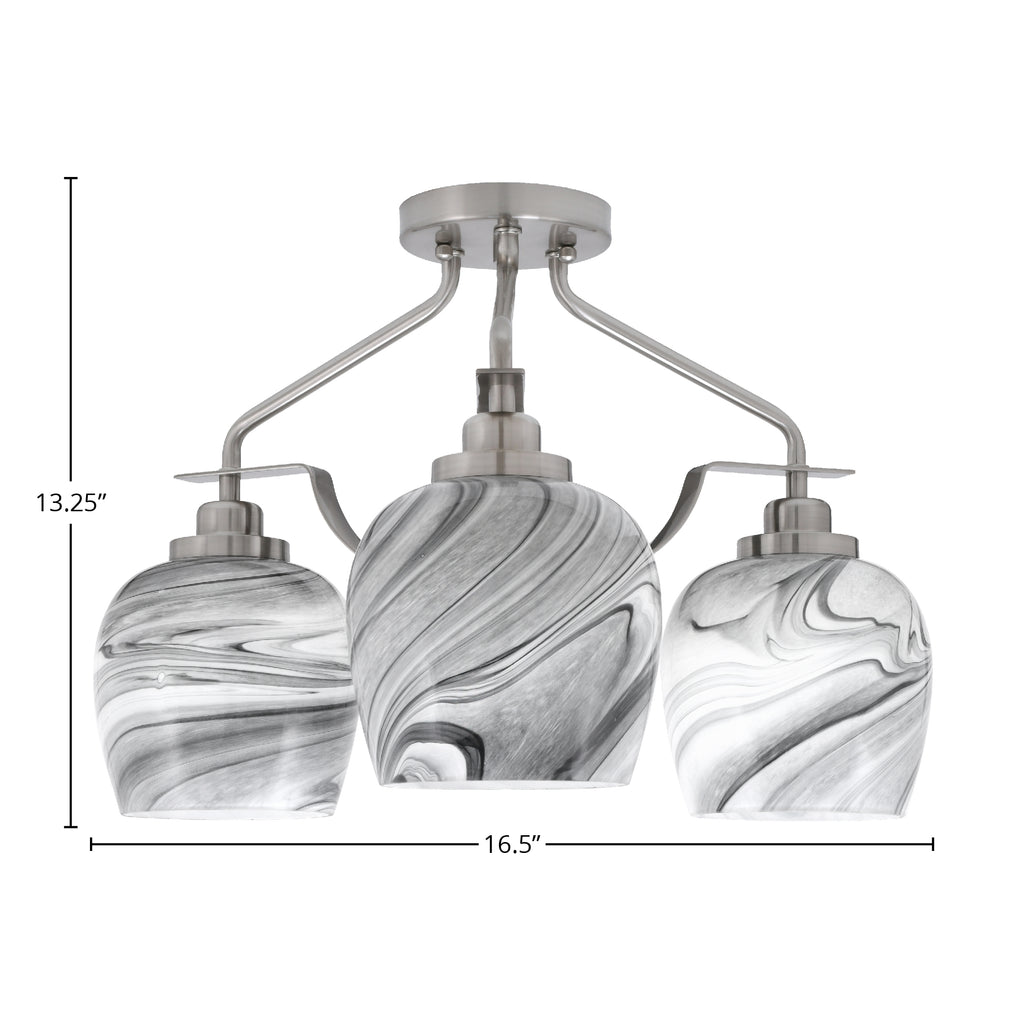 Odyssey Three Light Semi-Flush Mount in Brushed Nickel with 6" Onyx Swirl Shade
