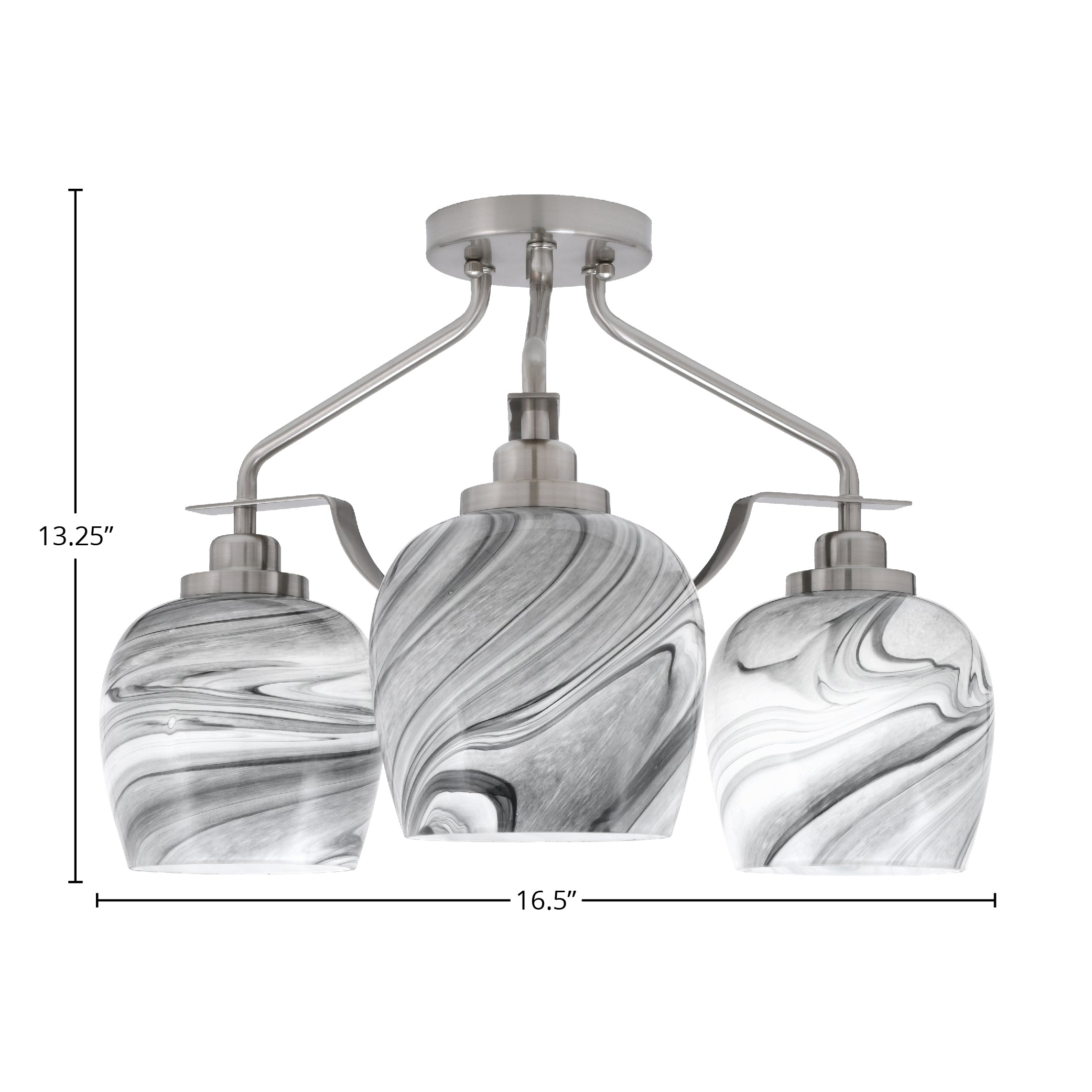 Odyssey Three Light Semi-Flush Mount in Brushed Nickel with 6" Onyx Swirl Shade