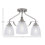 Odyssey Three Light Semi-Flush Mount in Brushed Nickel with 5" Clear Ribbed Shade