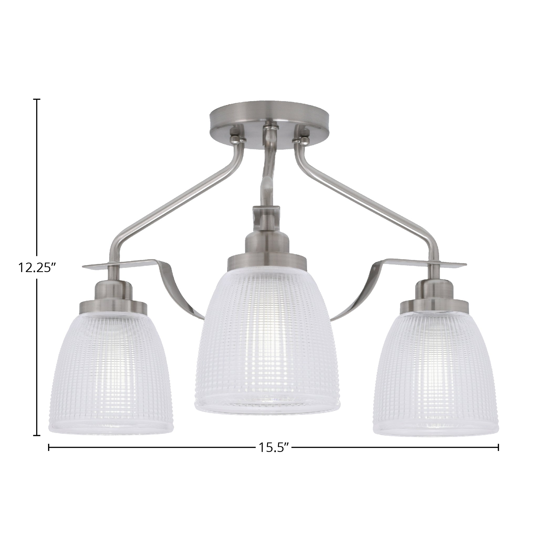 Odyssey Three Light Semi-Flush Mount in Brushed Nickel with 5" Clear Ribbed Shade