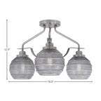 Odyssey Three Light Semi-Flush Mount in Brushed Nickel with 6" Smoke Ribbed Shade