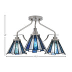 Odyssey Three Light Semi-Flush Mount in Brushed Nickel with 7" Sea Ice Art Glass Shade