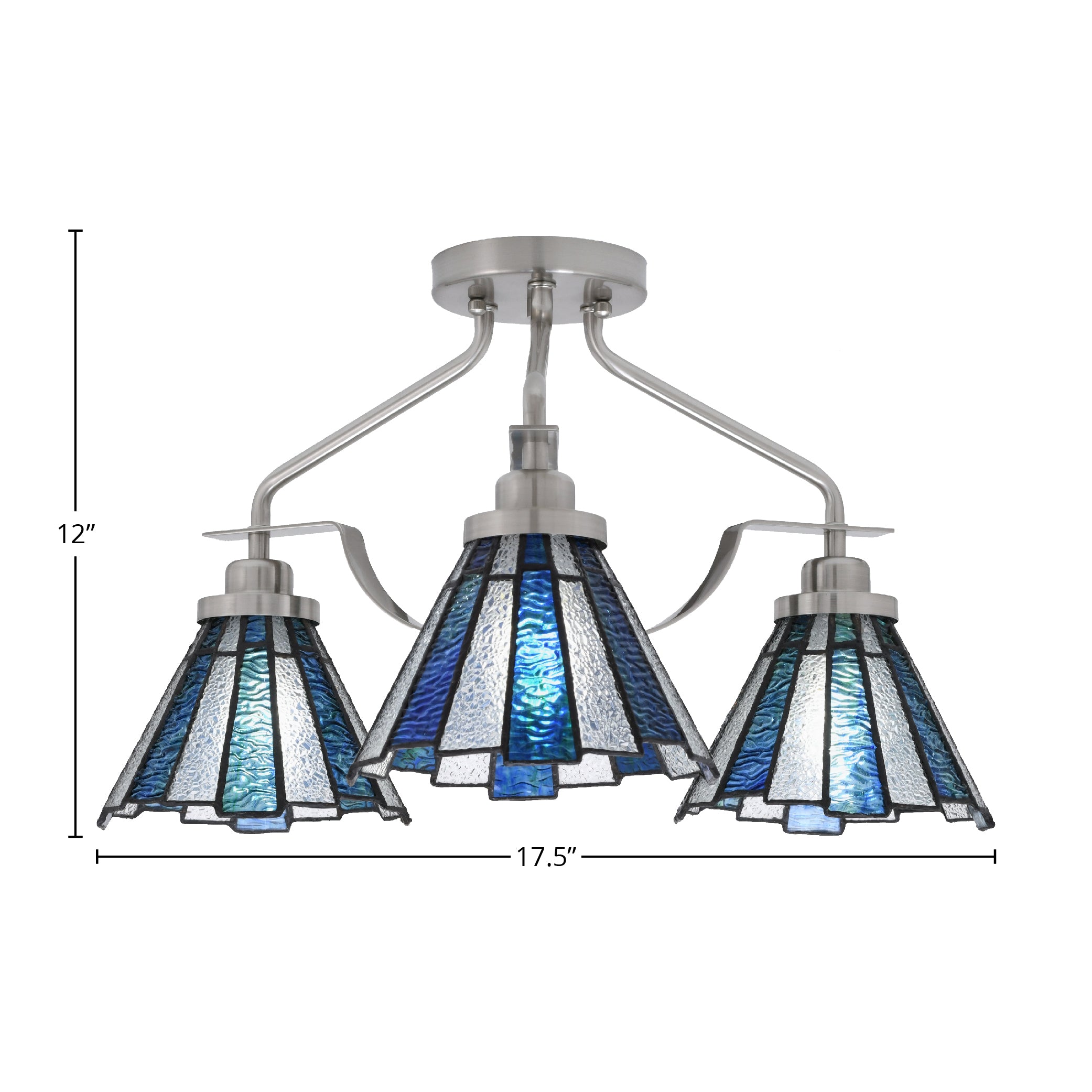 Odyssey Three Light Semi-Flush Mount in Brushed Nickel with 7" Sea Ice Art Glass Shade