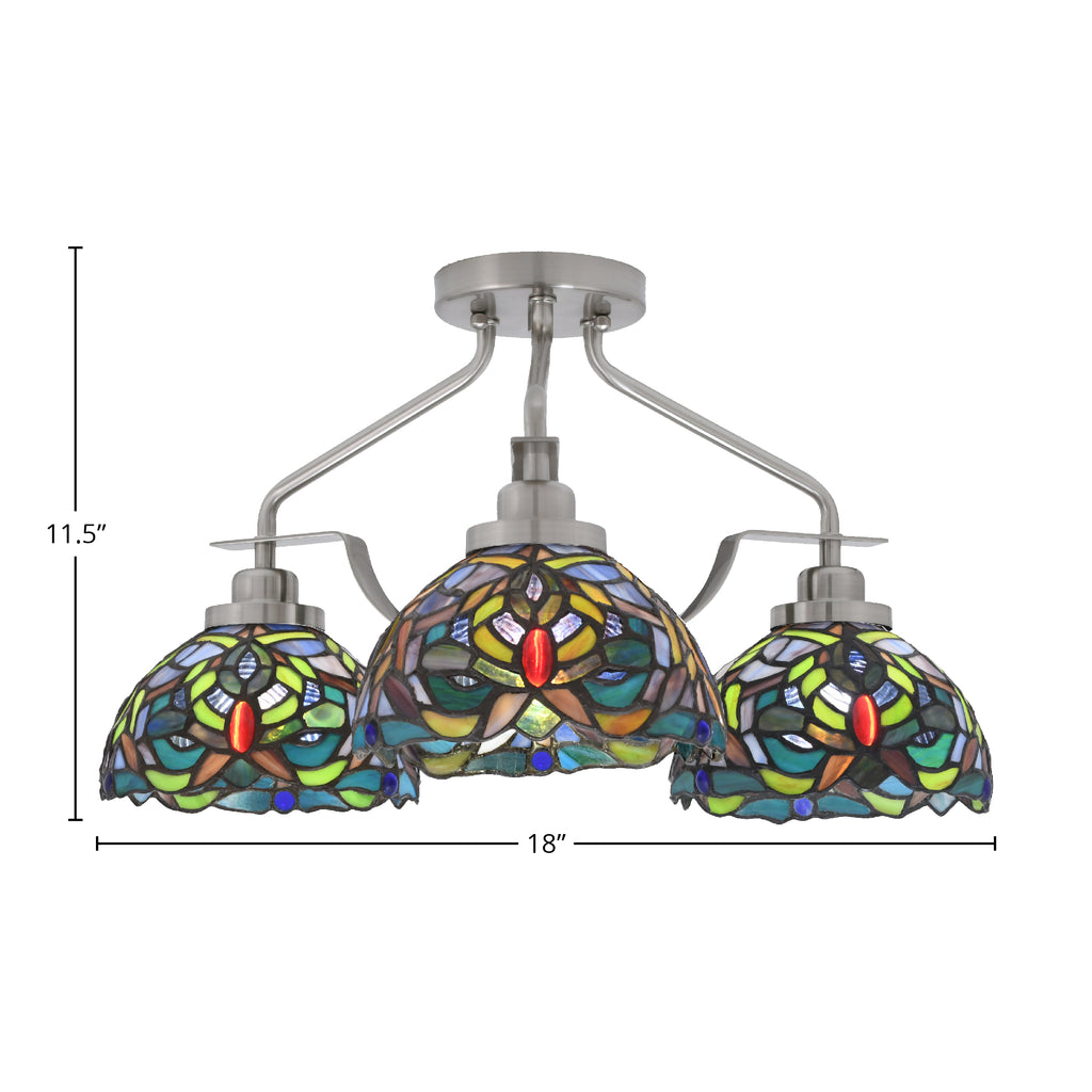 Odyssey Three Light Semi-Flush Mount in Brushed Nickel with 7" Kaleidoscope Art Glass Shade