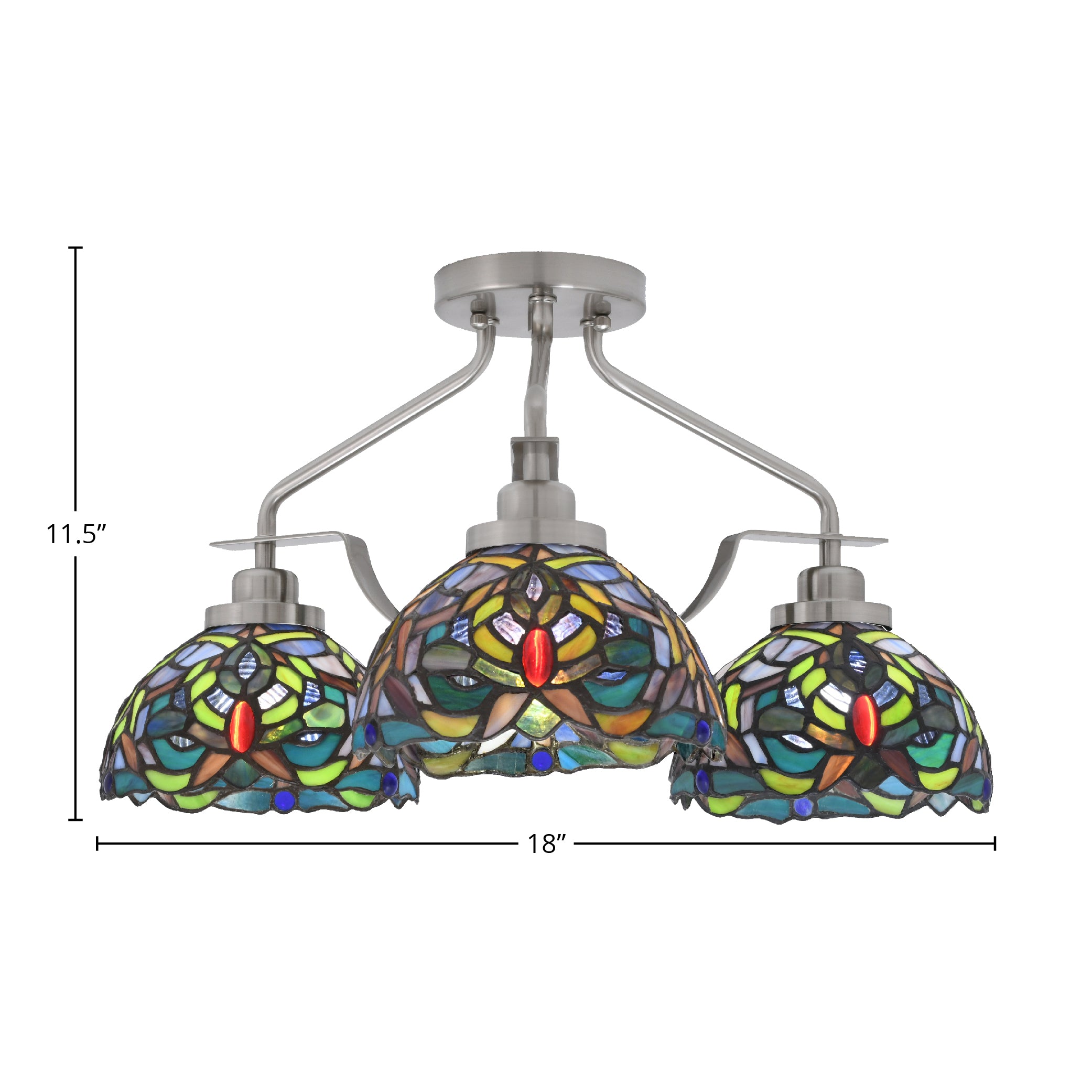 Odyssey Three Light Semi-Flush Mount in Brushed Nickel with 7" Kaleidoscope Art Glass Shade