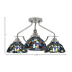 Odyssey Three Light Semi-Flush Mount in Brushed Nickel with 7" Blue Mosaic Art Glass Shade