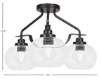 Odyssey Three Light Semi-Flush Mount in Matte Black with 7" Clear Bubble Shade