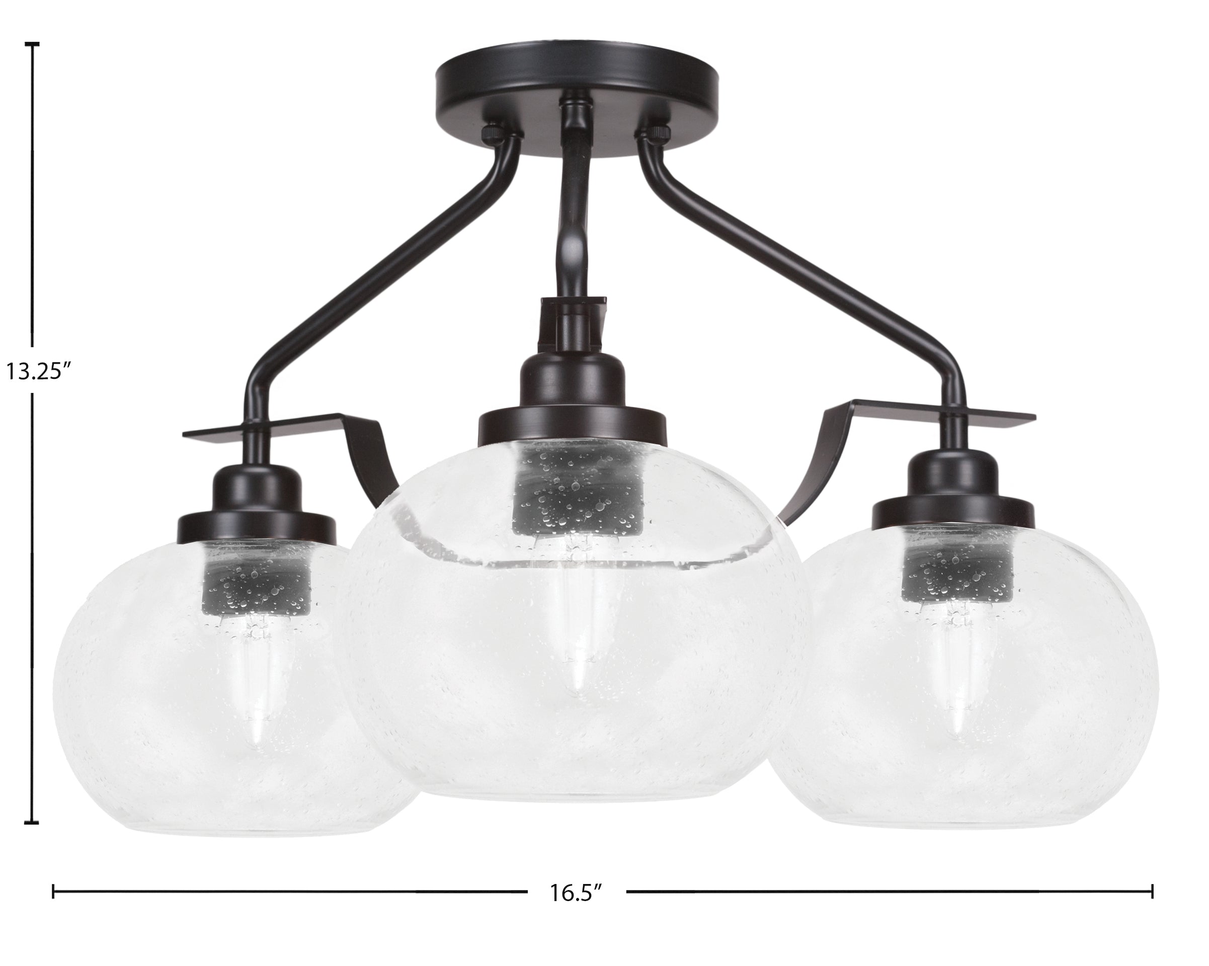 Odyssey Three Light Semi-Flush Mount in Matte Black with 7" Clear Bubble Shade
