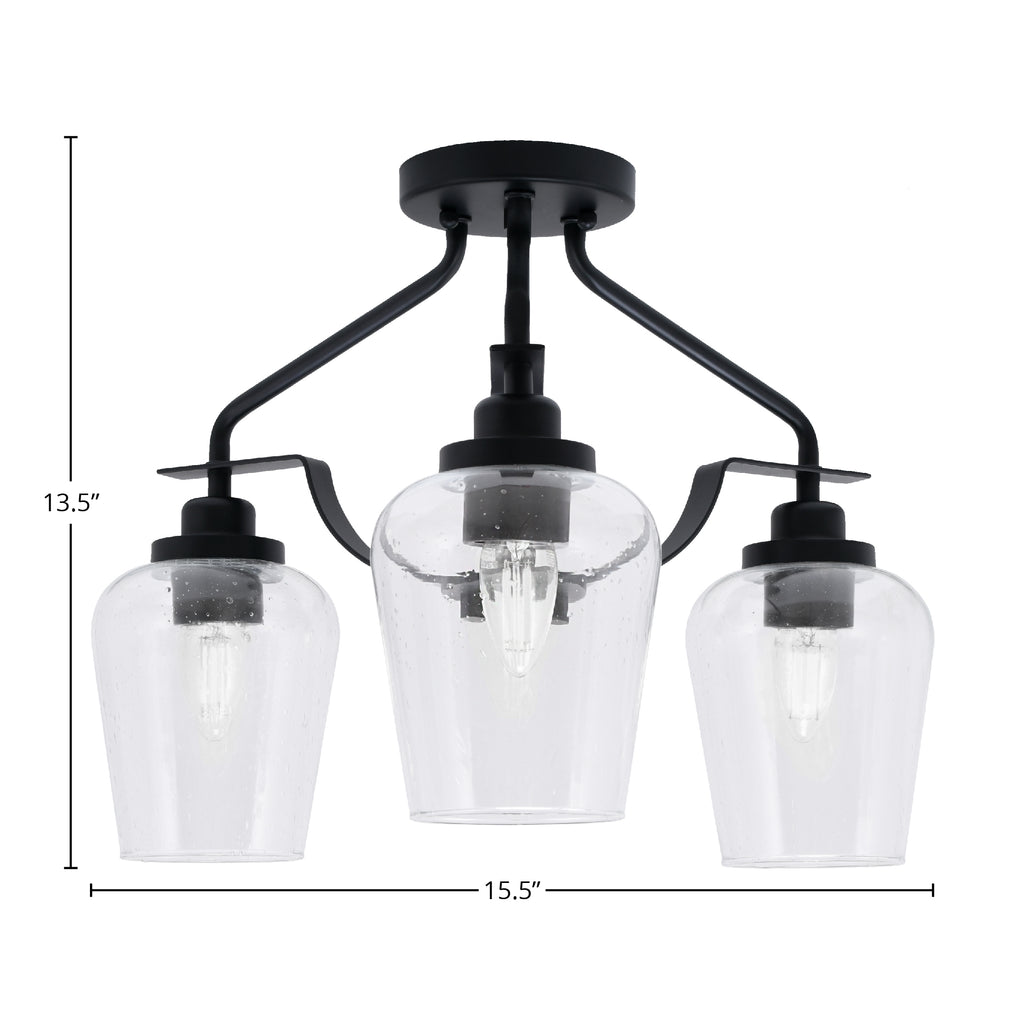 Odyssey Three Light Semi-Flush Mount in Matte Black with 5" Clear Bubble Shade