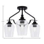 Odyssey Three Light Semi-Flush Mount in Matte Black with 5" Clear Bubble Shade
