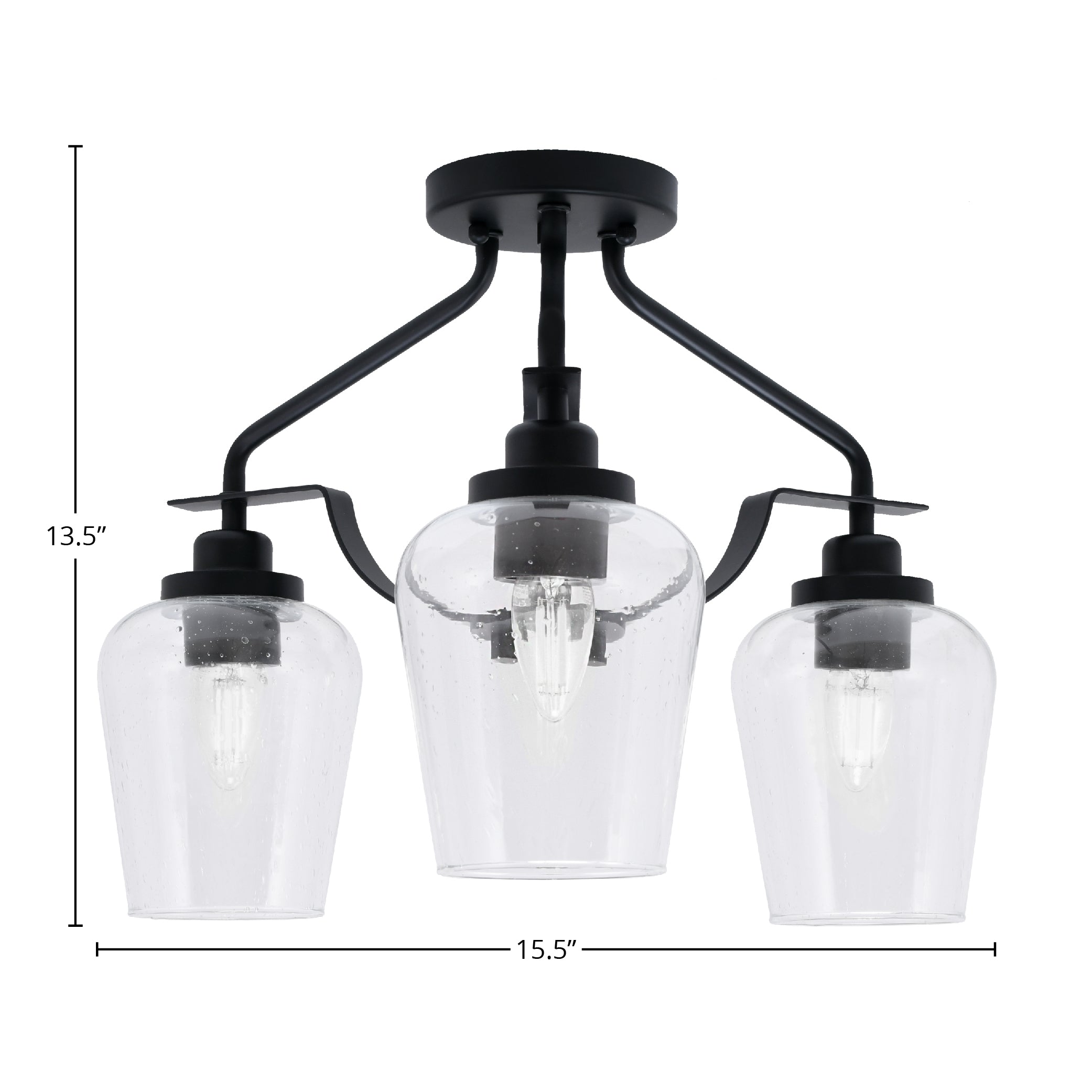 Odyssey Three Light Semi-Flush Mount in Matte Black with 5" Clear Bubble Shade