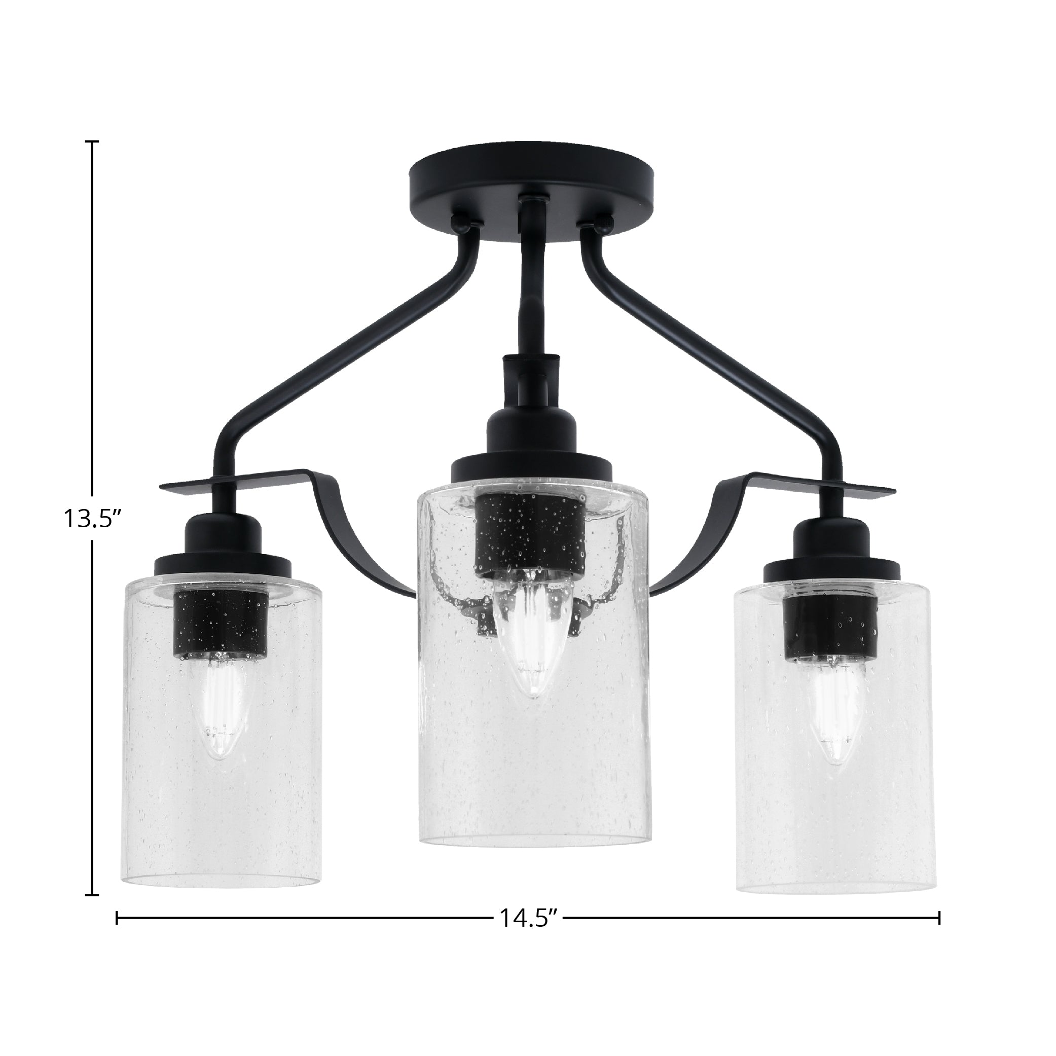 Odyssey Three Light Semi-Flush Mount in Matte Black with 4" Clear Bubble Shade