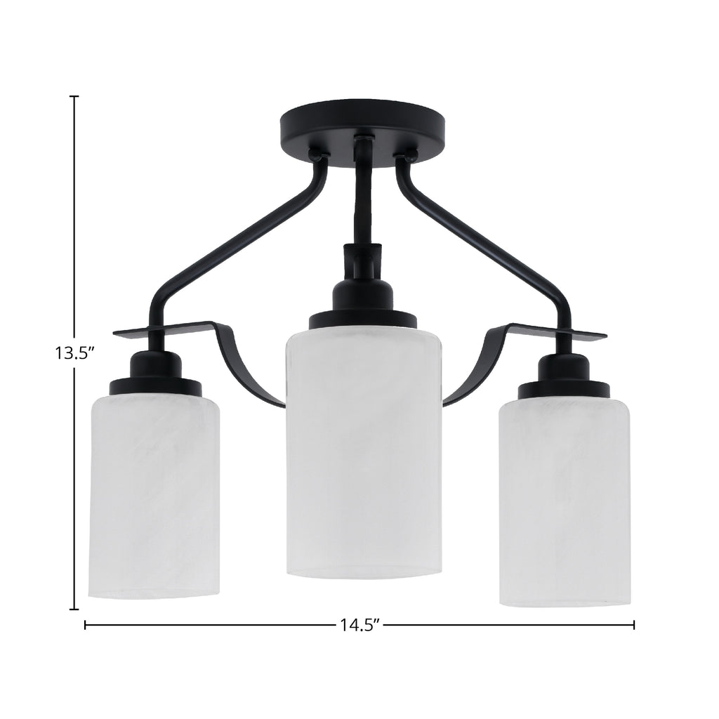 Odyssey Three Light Semi-Flush Mount in Matte Black with 4" White Marble Shade