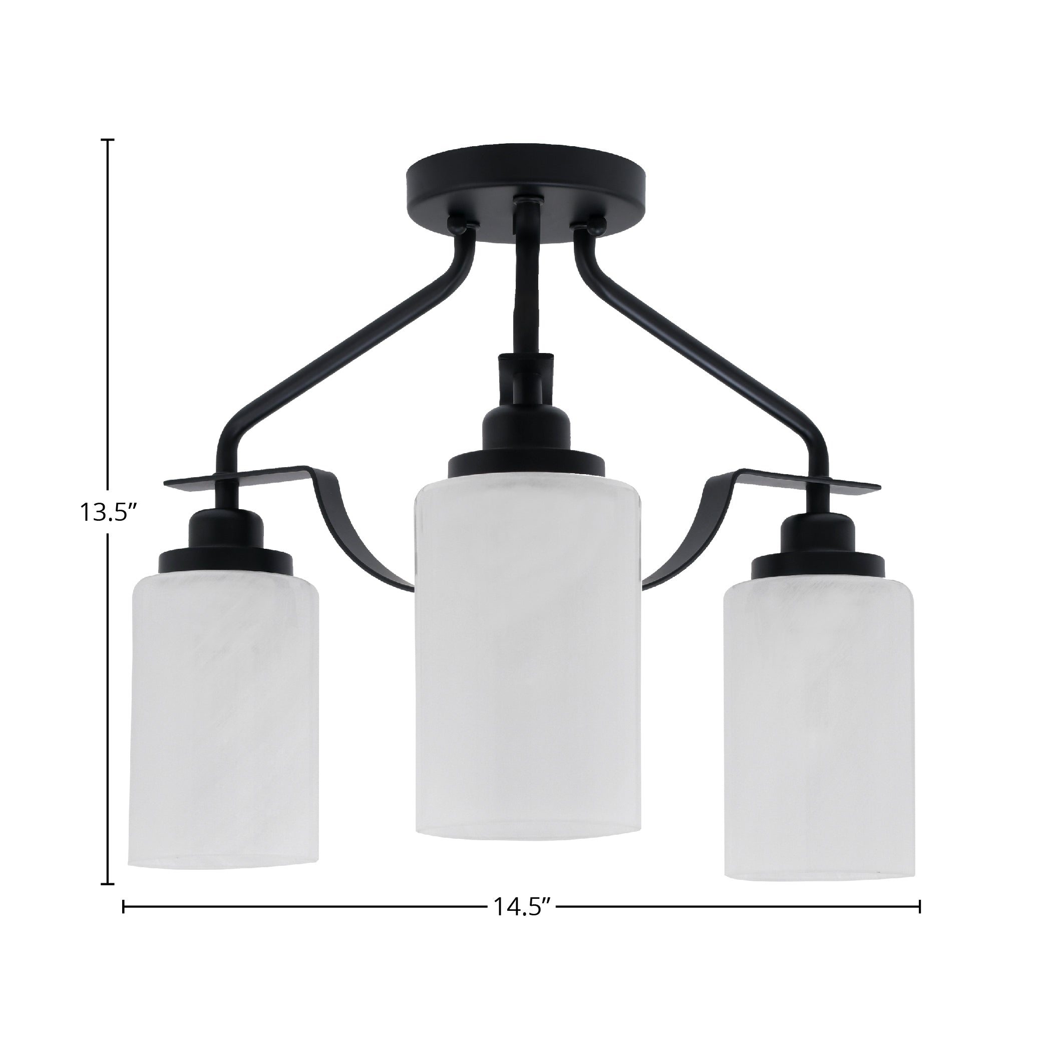 Odyssey Three Light Semi-Flush Mount in Matte Black with 4" White Marble Shade