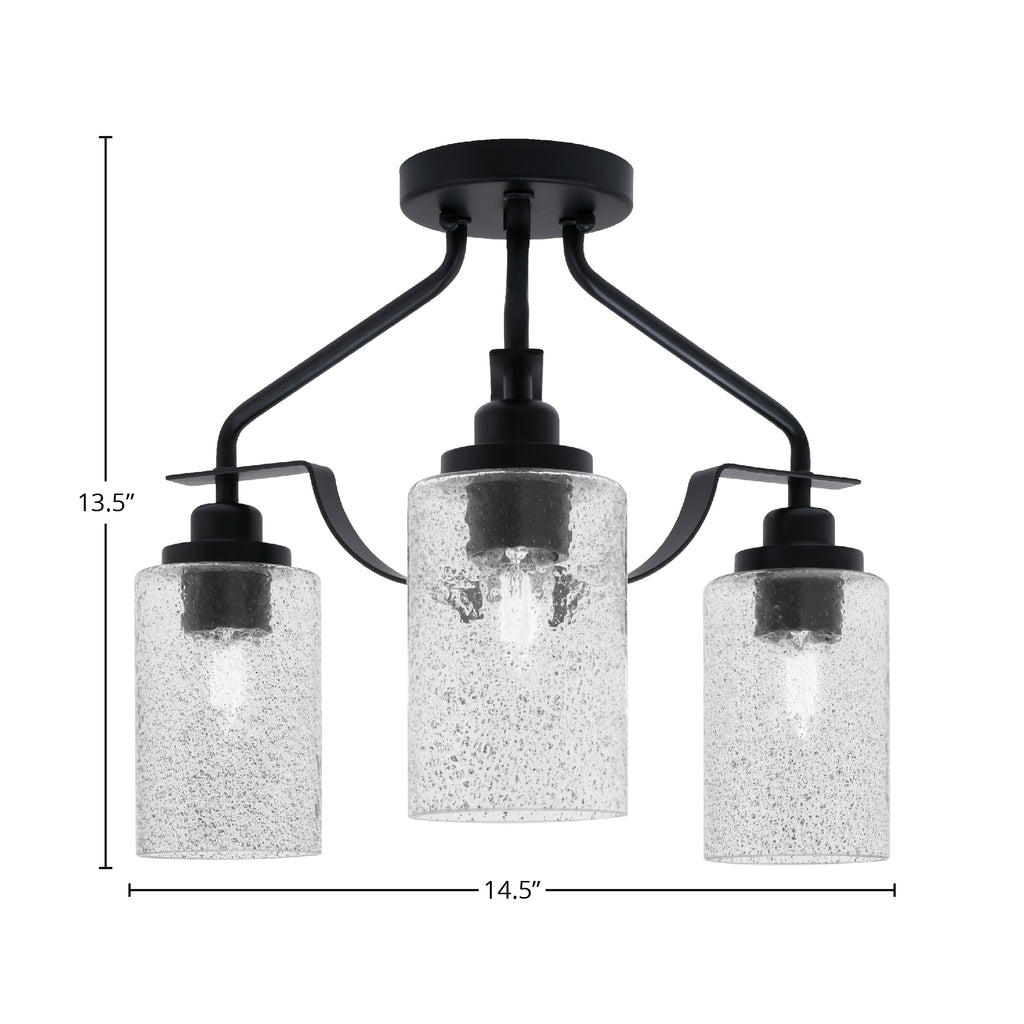 Odyssey Three Light Semi-Flush Mount in Matte Black with 4" Smoke Bubble Shade