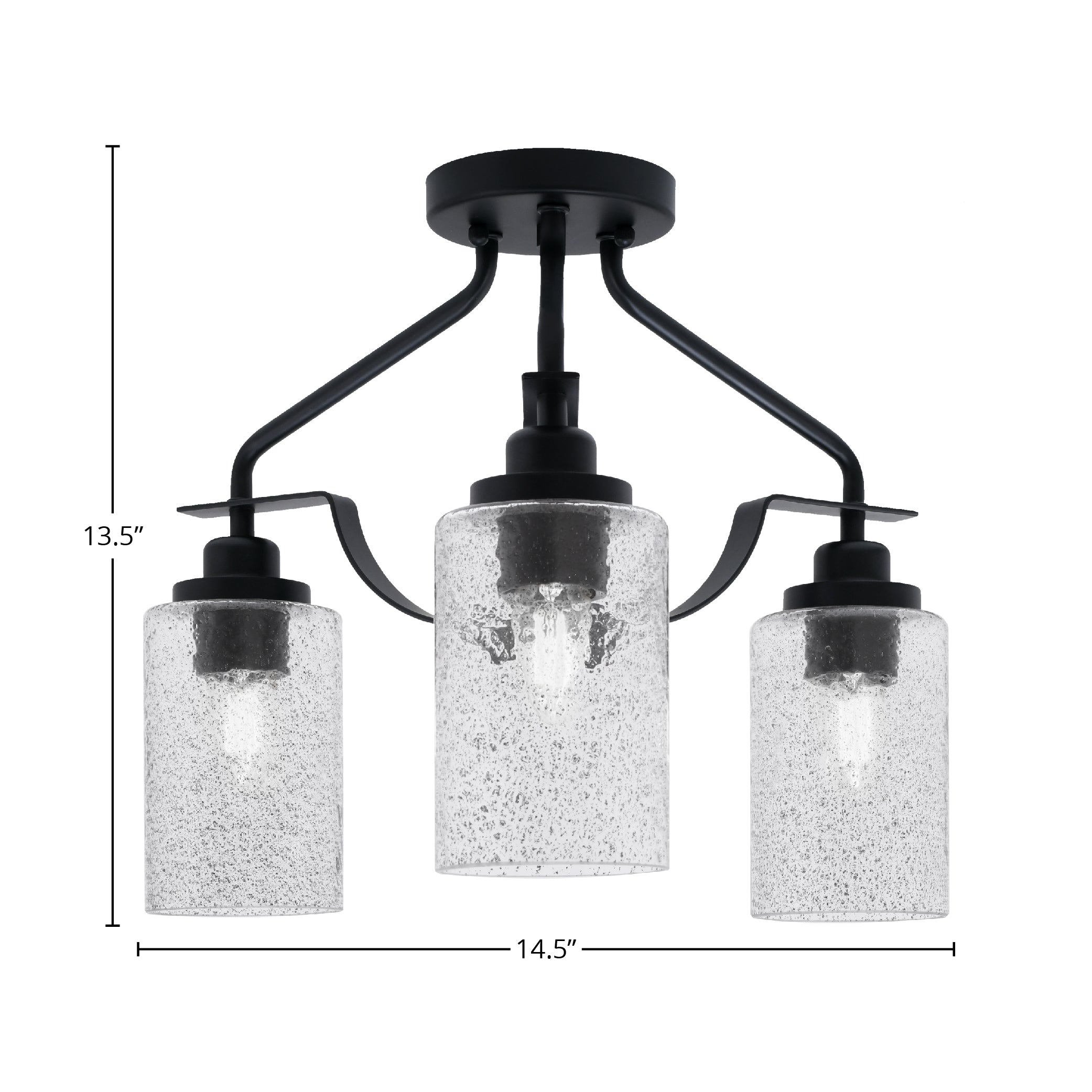 Odyssey Three Light Semi-Flush Mount in Matte Black with 4" Smoke Bubble Shade